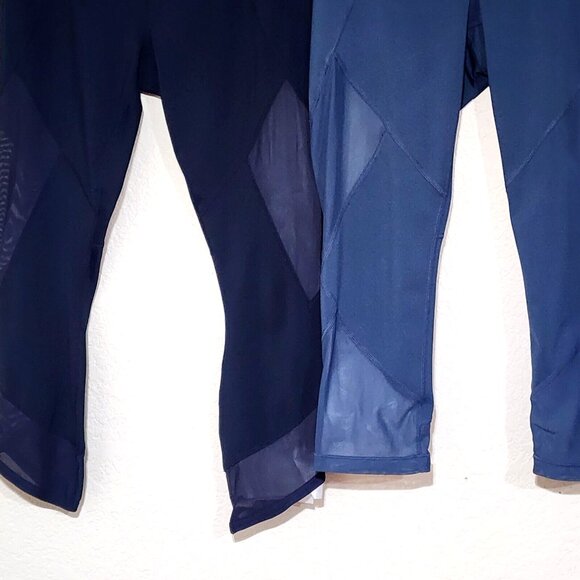 Athleta Cropped Leggings *2 PAIR* Navy and Blue with Burnout Panels - Picture 3 of 7